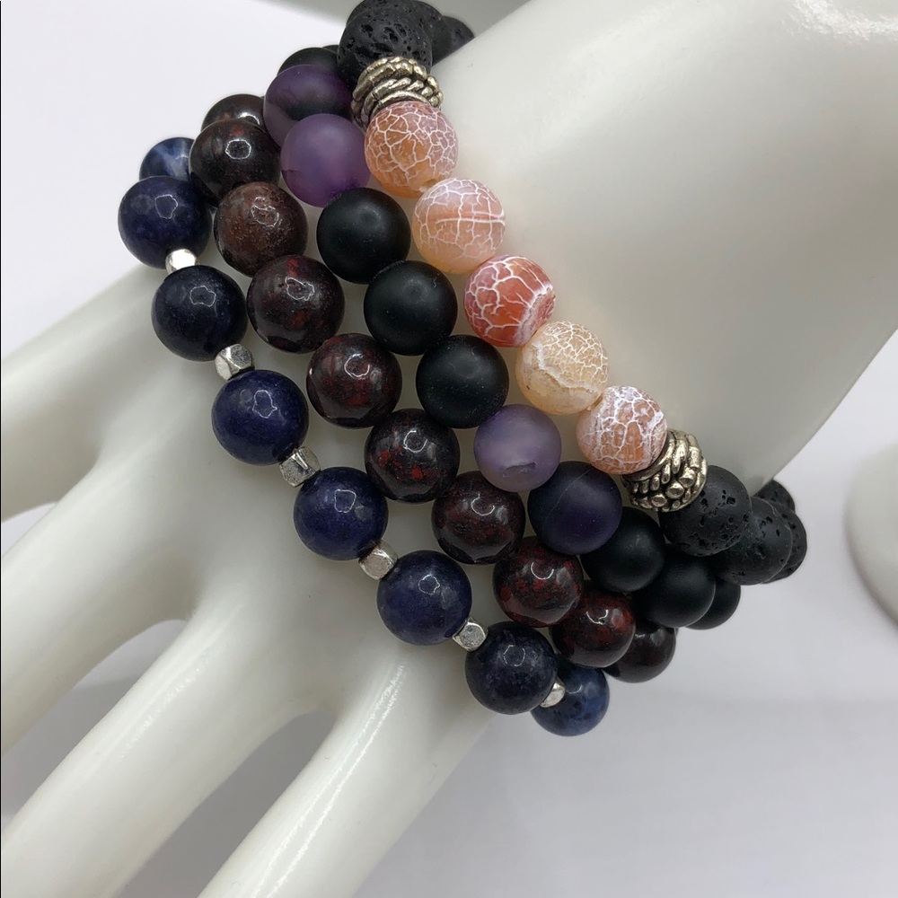 Bundle 4 stone bead roll on bracelets layering stackable boho free spirit